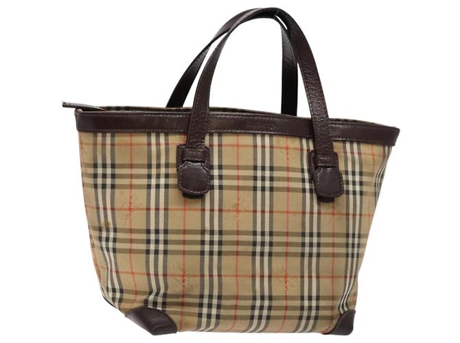 Autre Marque Burberrys Nova Check Handtasche aus Canvas Beige Silber Authentisch BA4286