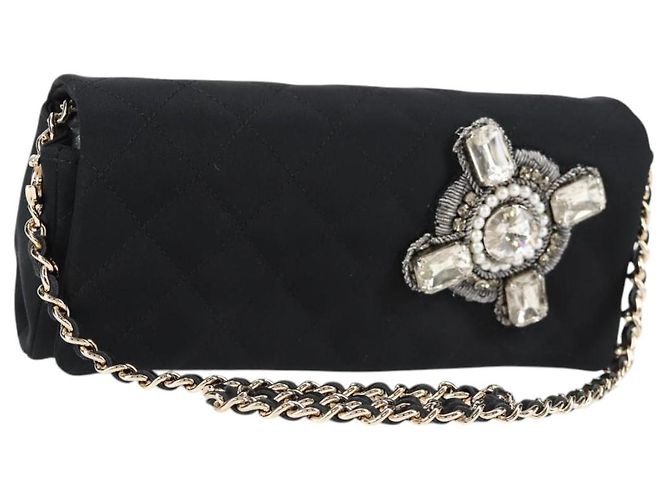 CHANEL Borsa a Spalla Matelassé in Nylon Nera con Catena CC Auth 129738V Nero