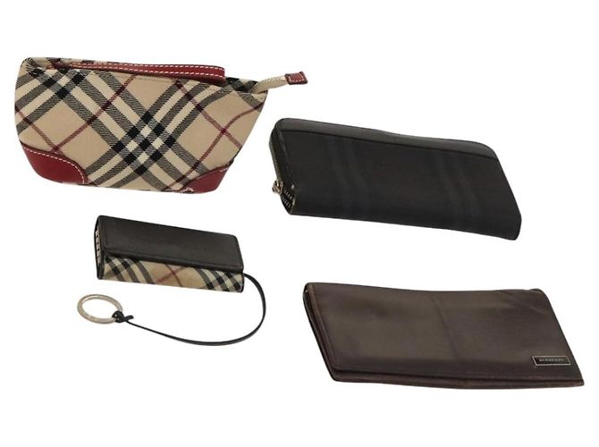 MCM Nova Check Blue Label Key Case Pouch Wallet Canvas Leather 4Set Auth ti3369 Brown Black Beige 
