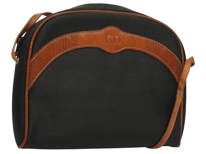Borsa a Spalla Christian Dior in Pelle PVC Nera e Marrone Auth BA4478 Nero