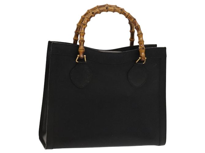 Bolsa de mão em couro Gucci Bamboo preta e dourada 002 1095 0260 Auth ep10062