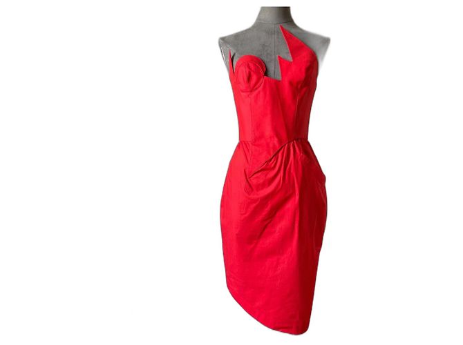 Vestido Thierry Mugler Rojo de Algodón con Corsé Roja
