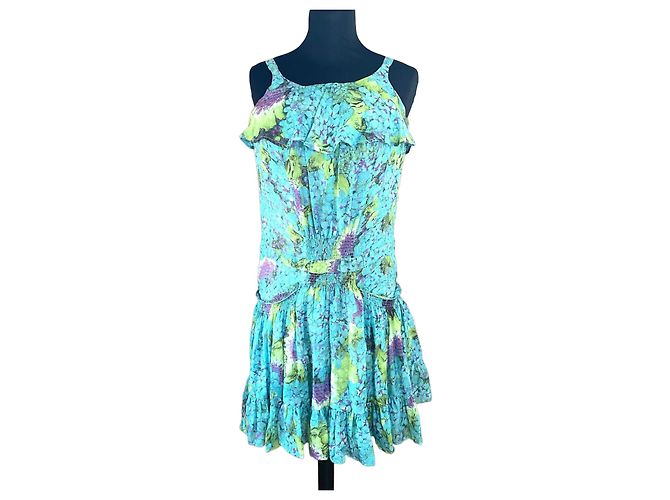 Roberto Cavalli Sommerkleid aus blauer Seide mit Blumenmuster