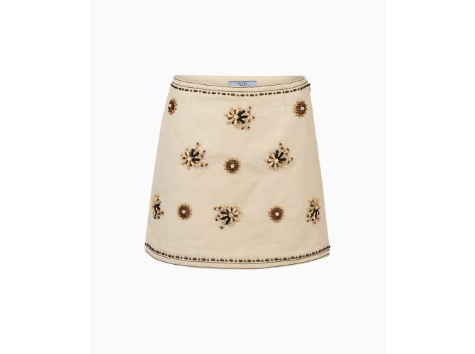 Prada Rock, Modell Bestickte Blumen Beige Golden