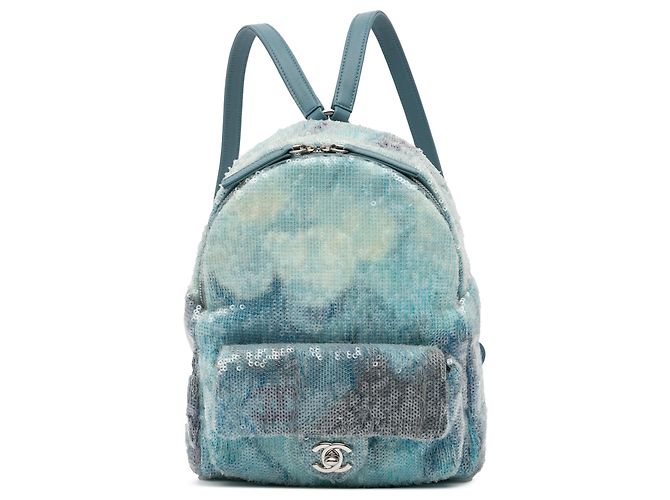 Chanel Blue Mini Sequins and Lambskin Waterfall Backpack Light blue