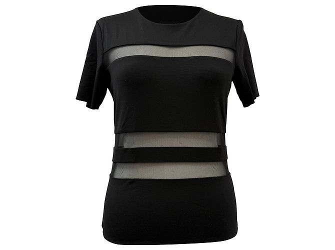 Camiseta de rayón negro con acentos de malla T Alexander Wang