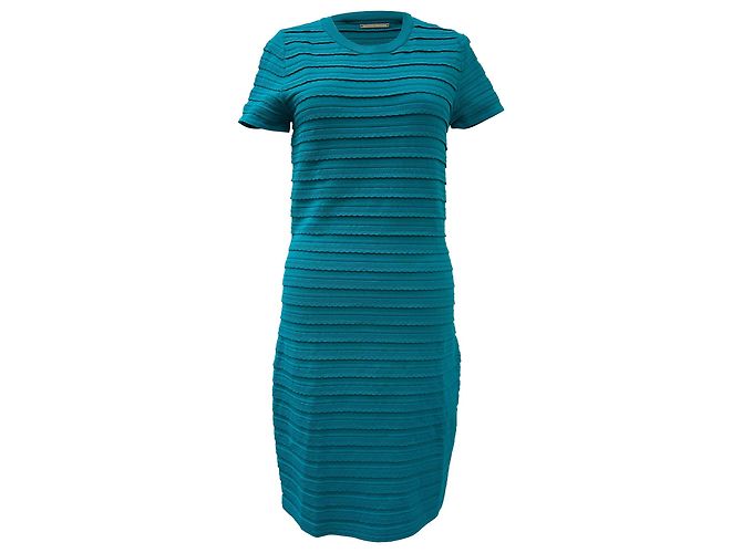 Michael Kors Ruffled Stripe Stretch Mini Dress in Turquoise Viscose