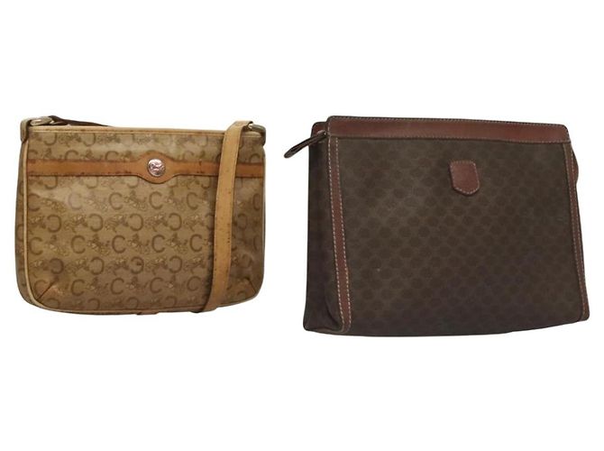 Céline Borsa a Spalla CELINE Macadam Canvas C Sulky 2Set Beige Marrone Auth ti3152