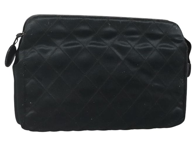 CHANEL Bicolor Clutch Tasche Satin Schwarz CC Auth 136693