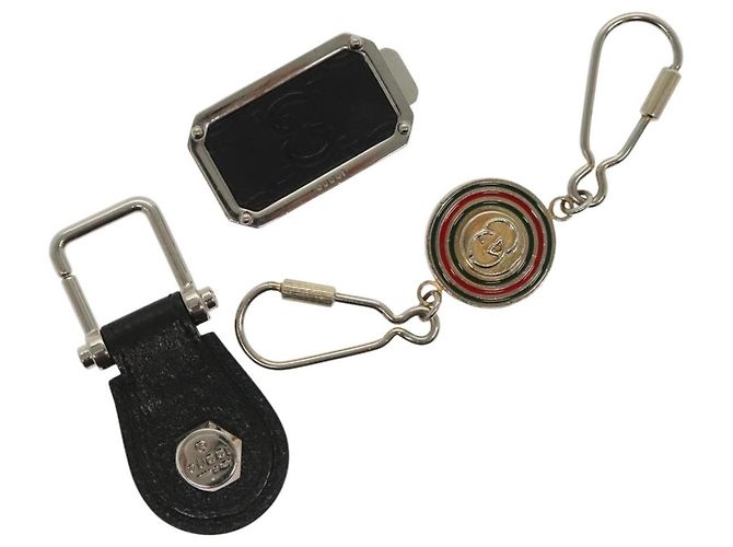 GUCCI Charm metal 3Set Nero Argento Auth 133446