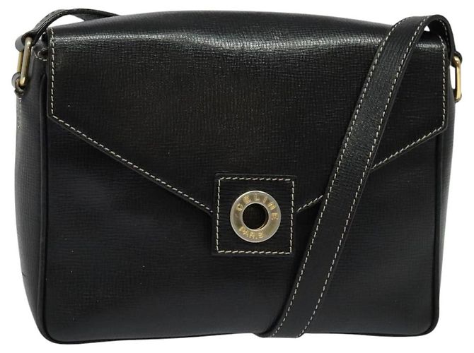 Céline Bolsa de Ombro de Couro Preto e Ouro Auth 137436 Dourado