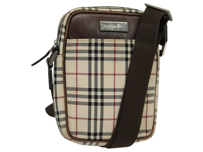 Borsa a Spalla Nova Check in Tela Beige e Argento di BURBERRY Auth bs28525