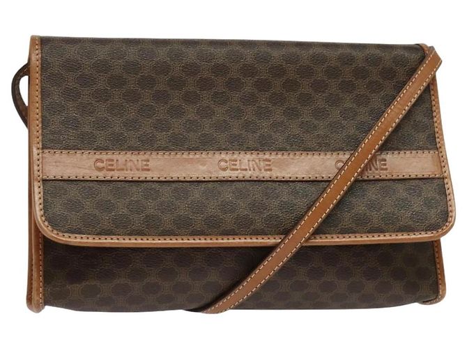 Céline Bolsa de Ombro em Lona Macadam CELINE em Couro PVC Marrom Dourado Auth 137130