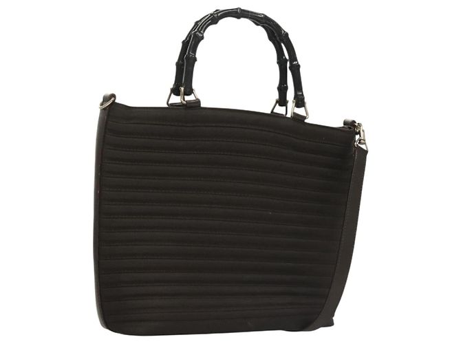 Bamboo Bolsa de mão GUCCI em bambu de nylon e couro 2 em 1 marrom prata 000 1998 0588 Auth bs28273