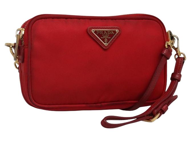 Borsa a Spalla PRADA Nylon Rossa Oro Auth 136649 Rosso D'oro