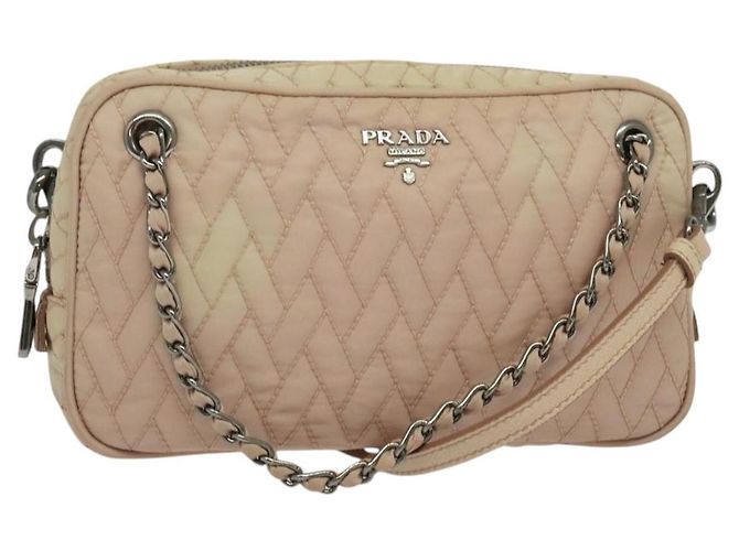 PRADA Chain Shoulder Bag Nylon 2way Pink Silver Auth 129644 Silvery