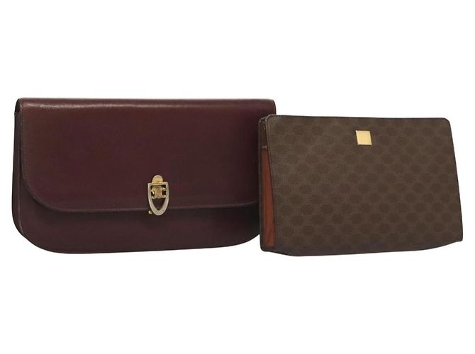 Céline CELINE Macadam Canvas Pouch Clutch Bag 2 Set Brown Auth yk18950 Marrone