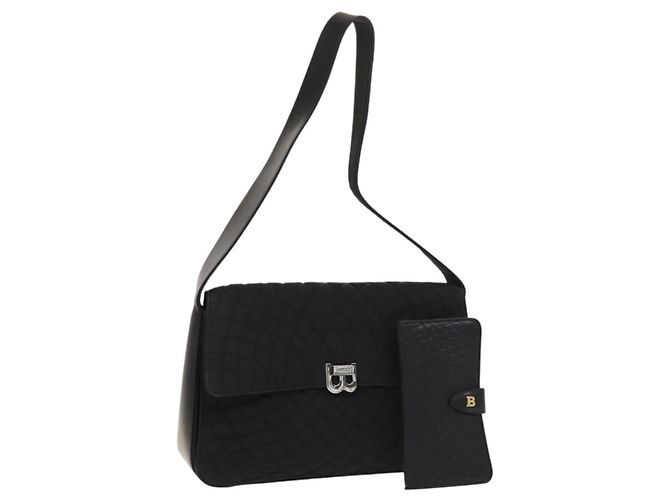Bolsa de ombro acolchoada BALLY de couro 2 Set Black Auth BA4826 Preto