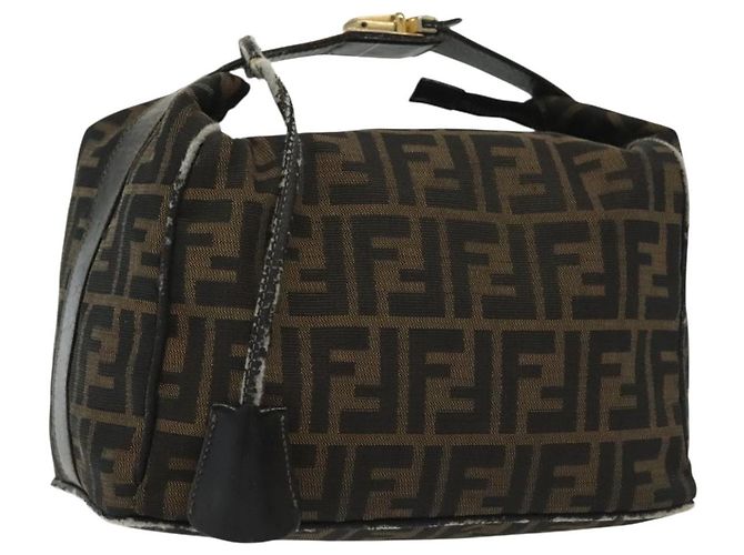 FENDI Zucca Canvas Kosmetiktasche Schwarz Braun Auth 136971