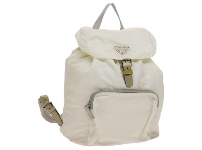 PRADA Backpack Nylon White Silver Auth 134573 Silvery