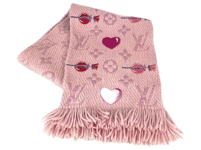Louis Vuitton M71587 Echarpe Logomania a La Folie Heart Lip Fringe Scarf Pink Red Wool  ref.2430940