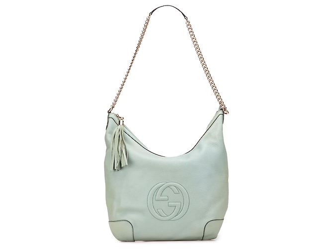 Bolsa de ombro em couro azul Soho com corrente Gucci