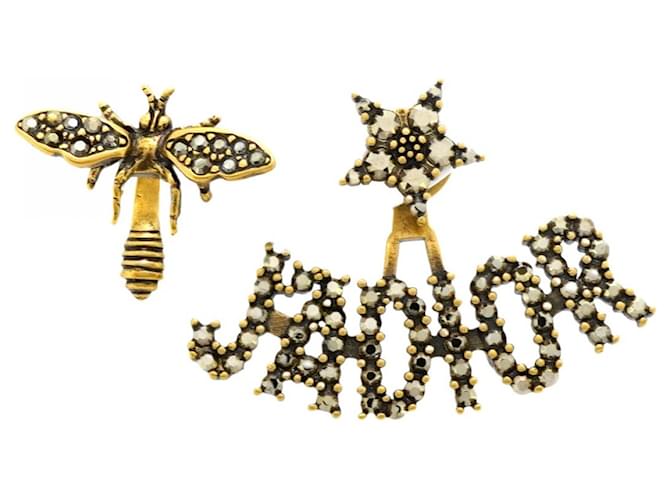 Christian Dior J'Adior Star-Shaped Bee Earrings Black Golden Gold