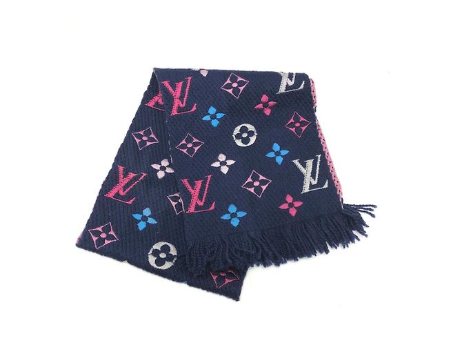 Bufanda Logomania Arcoíris Monograma Louis Vuitton Rosa Azul marino