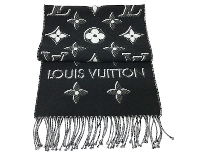 Louis Vuitton Echarpe LV Essential Shine Stole Black White Silk Wool  ref.2431671