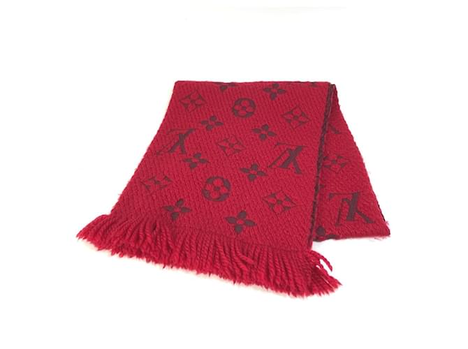Louis Vuitton Echarpe Logo Mania Fringe Scarf Red Silk Wool  ref.2431682