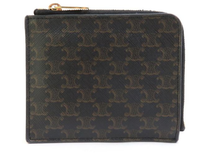 Céline Celine Triomphe Coated Canvas Coin Case Black