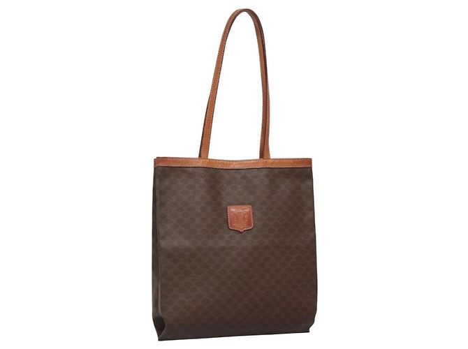 Céline CELINE Macadam Canvas Tote Bag PVC Brown Gold Auth 136856 Golden