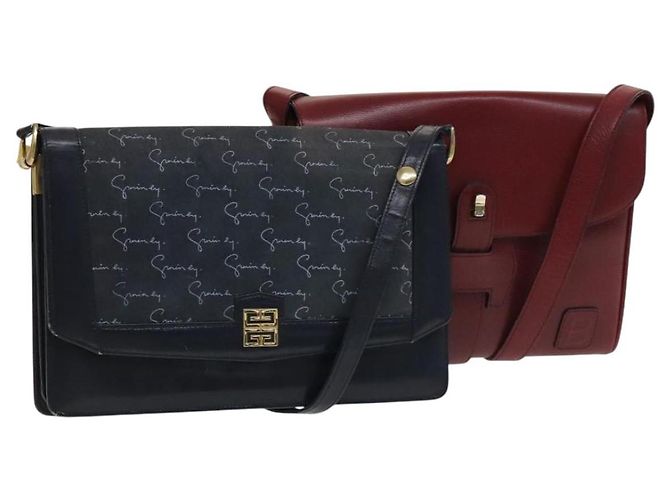 Borsa a spalla GIVENCHY Barry in pelle 2 pezzi Blu Navy Bordeaux Auth ar13745