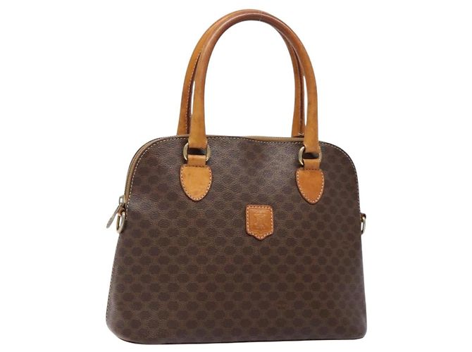 Céline Borsa a mano in tela Macadam CELINE in pelle PVC marrone oro Auth BA4505 D'oro