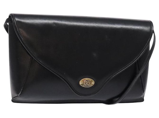Gucci Bolsa de Ombro de Couro Preta e Dourada Auth BA4343 Preto Dourado