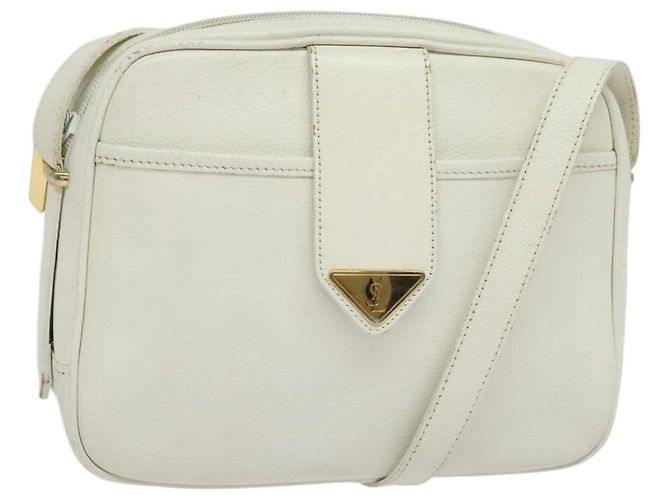 Bolsa de Ombro de Couro Branca e Dourada Auth BA4681 da SAINT LAURENT Branco Dourado