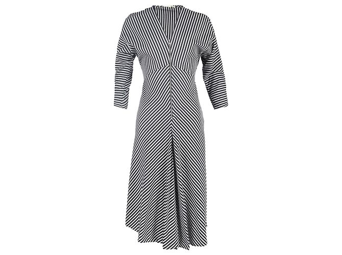 Maje Rava gestreiftes Twill-Midikleid aus schwarzer Viskose