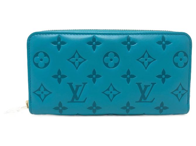 Louis Vuitton Monogram Embossed Zippy Wallet Blue Golden