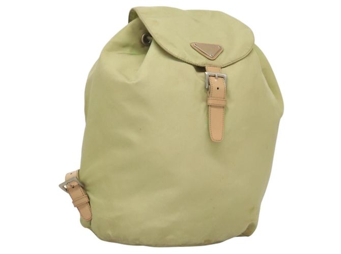 PRADA Backpack Nylon Beige Silver Auth bs28213 Silvery