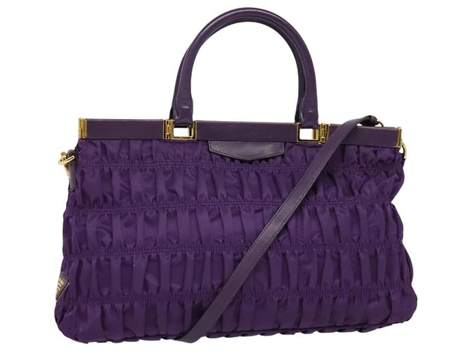 PRADA Bolso de Mano Nylon 2en1 Púrpura Dorado Auth 137460