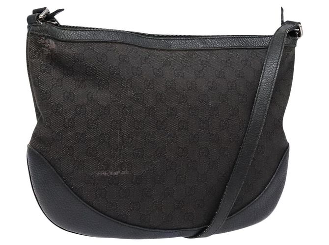 Borsa a Spalla GG Canvas Gucci Nera Argento 272380 Auth sw1237 Nero