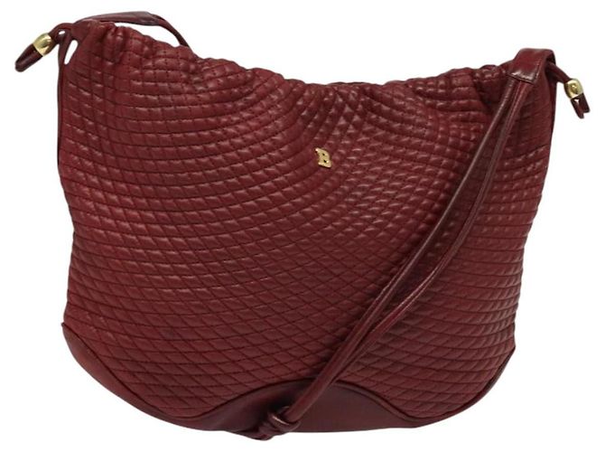 BALLY Bolsa de Ombro de Couro Vermelha Dourada Auth 129654 Vermelho Dourado