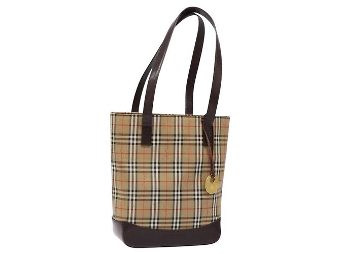 Burberry Borsa Tote Nova Check in tela beige e oro Auth bs28529 D'oro