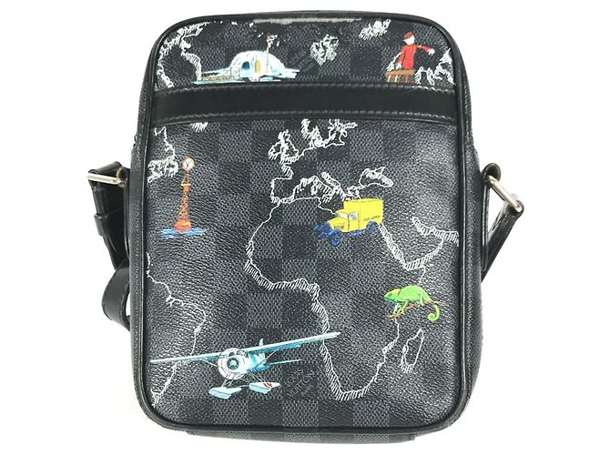 Borsa a Spalla Louis Vuitton Damier Graphite Map Danube PM NM Nero