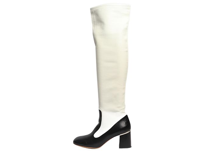 Céline White and black two-tone leather knee-high boots - size EU 39