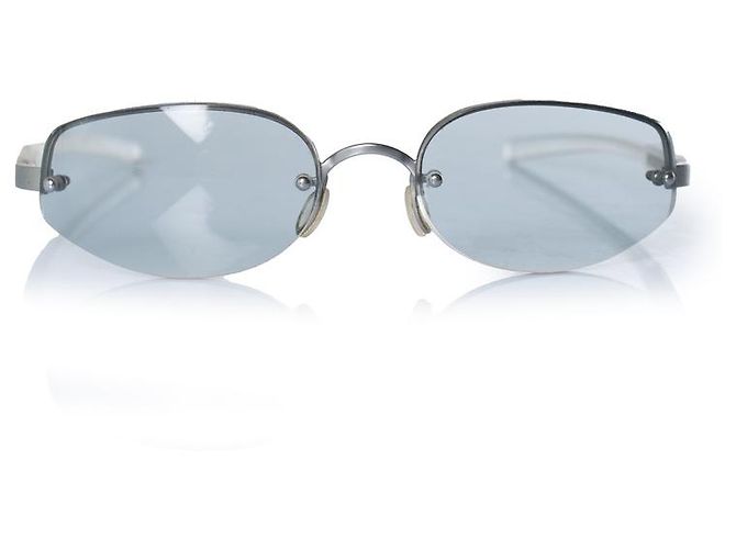 Prada, rimless metal and plastic sunglasses White Grey