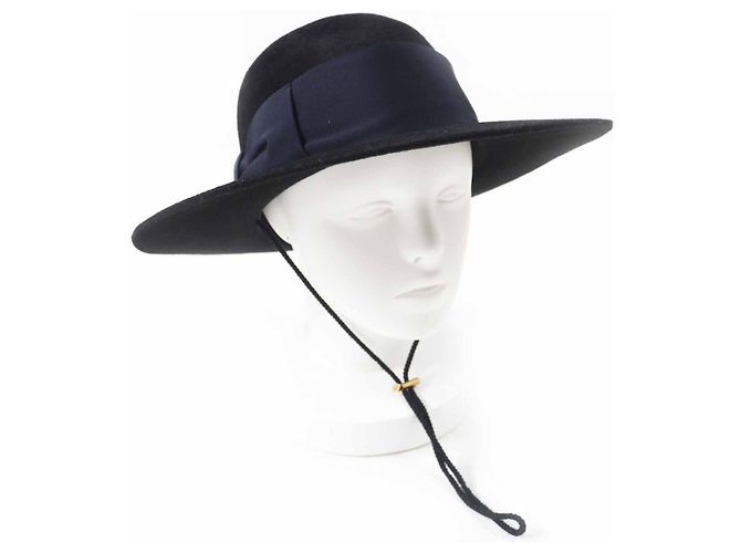 Gucci Wool Rayon Rabbit Felt Hat Black Navy blue