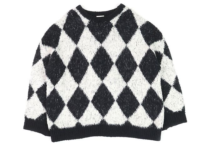 Céline Celine Surf-Stil Argyle Strickpullover aus Baumwolle, Nylon und Polyurethan mit Rundhalsausschnitt Schwarz Weiß