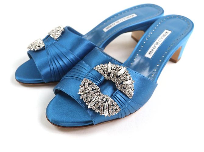 Manolo Blahnik Prinap 50 Satin Sandals Blue