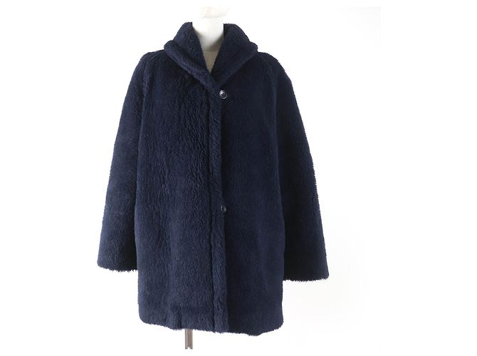 Max Mara Teddy Bear Alpaca Wool Silk Blend Coat Blue Navy blue